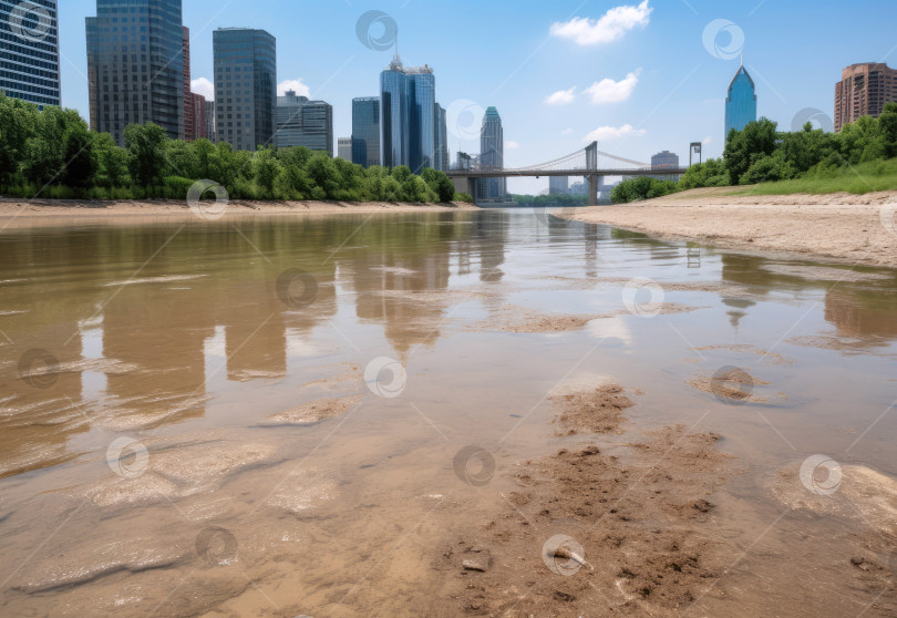 Скачать Понижение уровня воды в реке жарким летним видом фотосток Ozero