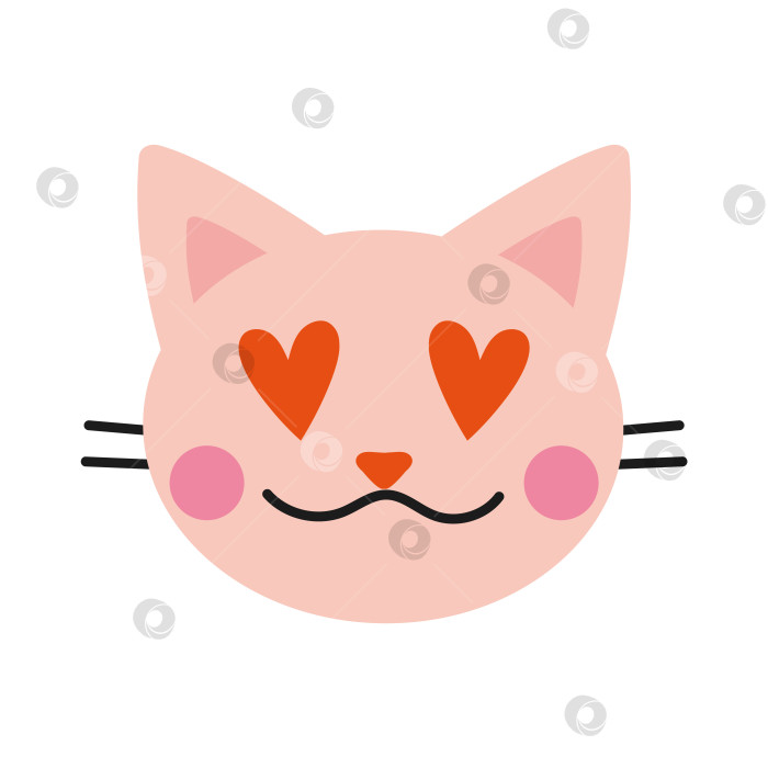 Скачать Мордочка милой влюбленной кошки в мультяшном стиле. день святого Валентина фотосток Ozero