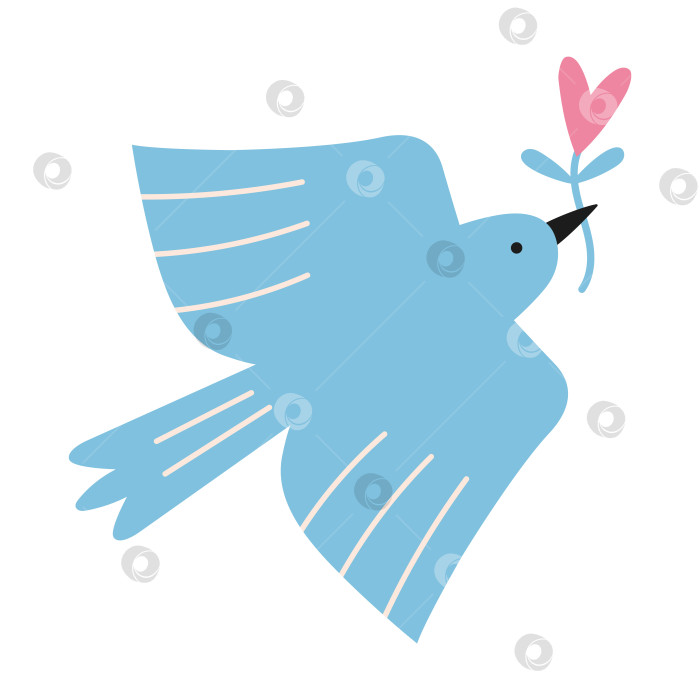 Скачать Голубь мира в мультяшном стиле. Летящий милый голубь держит в руках ветку фотосток Ozero