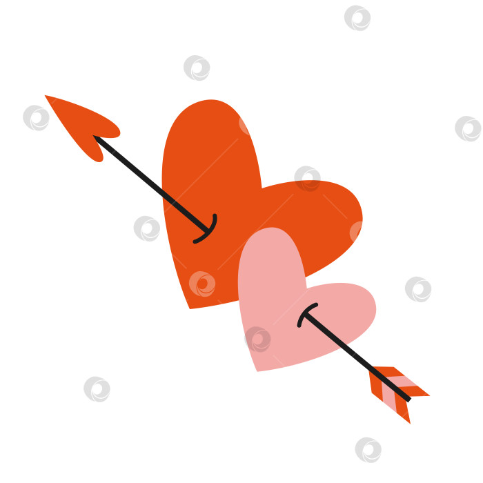 Скачать Два сердца, пронзенные стрелой, в мультяшном стиле. Празднование Дня святого Валентина фотосток Ozero