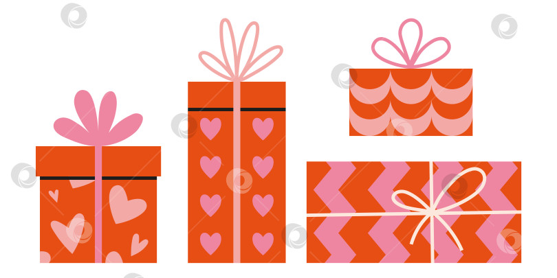 Скачать Подарочные коробки с сердечками в мультяшном стиле. Концепция Дня святого Валентина.  фотосток Ozero