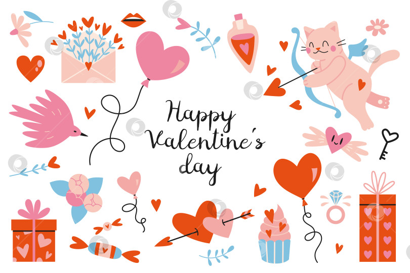 Скачать Набор "С днем святого Валентина". Много различных романтических объектов, таких как он фотосток Ozero