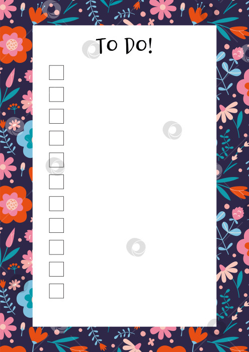 Скачать Симпатичный шаблон списка дел, с весенней атмосферой и цветочным узором, c фотосток Ozero