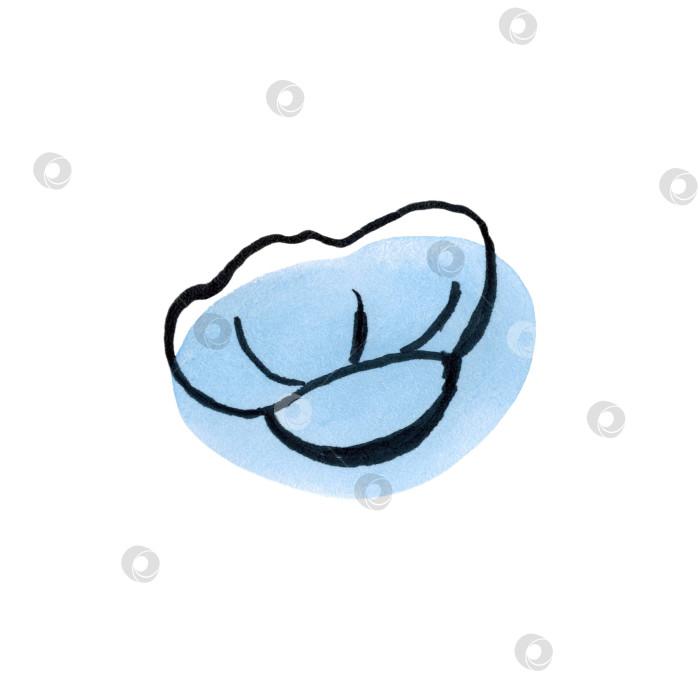 Скачать Колпак шеф-повара. Кухонный головной убор. Иллюстрация выполнена контурной линией на акварельном синем пятне. фотосток Ozero