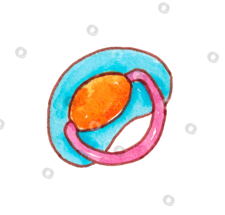 Скачать Детская соска-пустышка, выделенная на белом фоне. Изделие для новорожденных. Иллюстрация выполнена акварелью от руки. фотосток Ozero