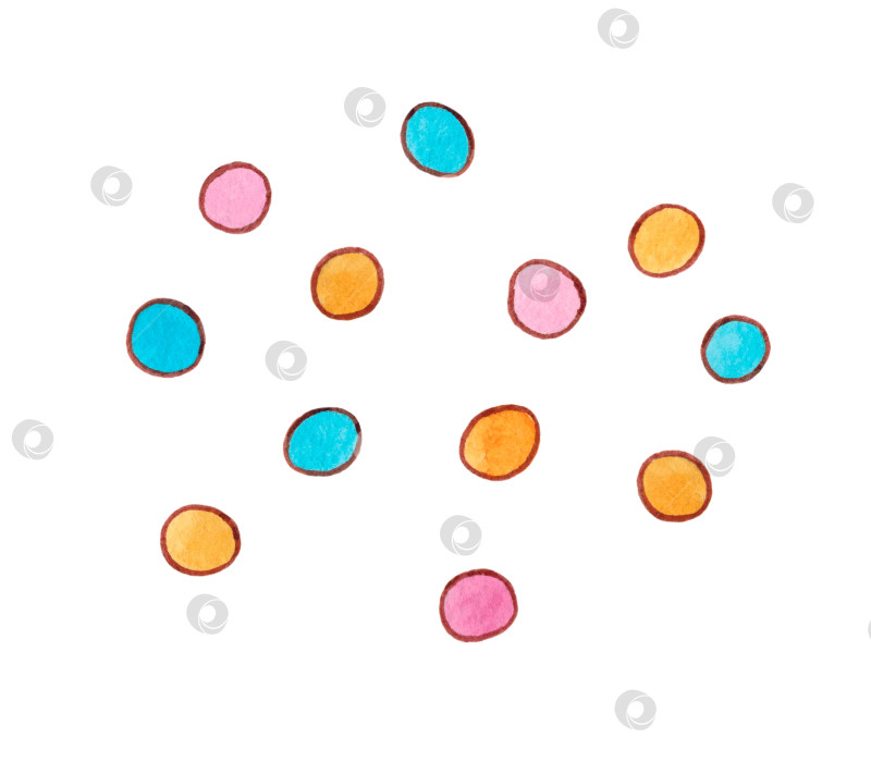 Скачать Яркий горошек. Коллекция кружочков, выделенных на белом фоне. Кружочки обведены контурной линией. Ручная роспись акварелью. фотосток Ozero