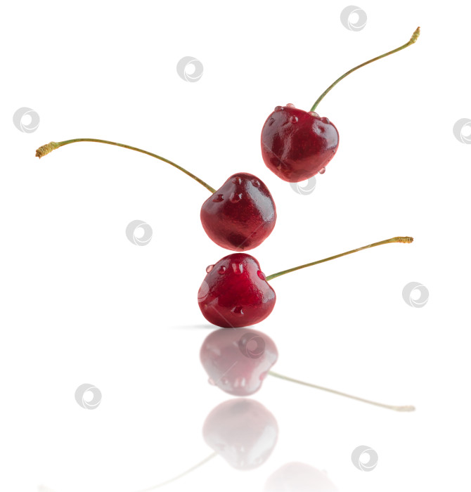 Скачать Падающие вишневые ягоды, выделенные на белом фоне. фотосток Ozero