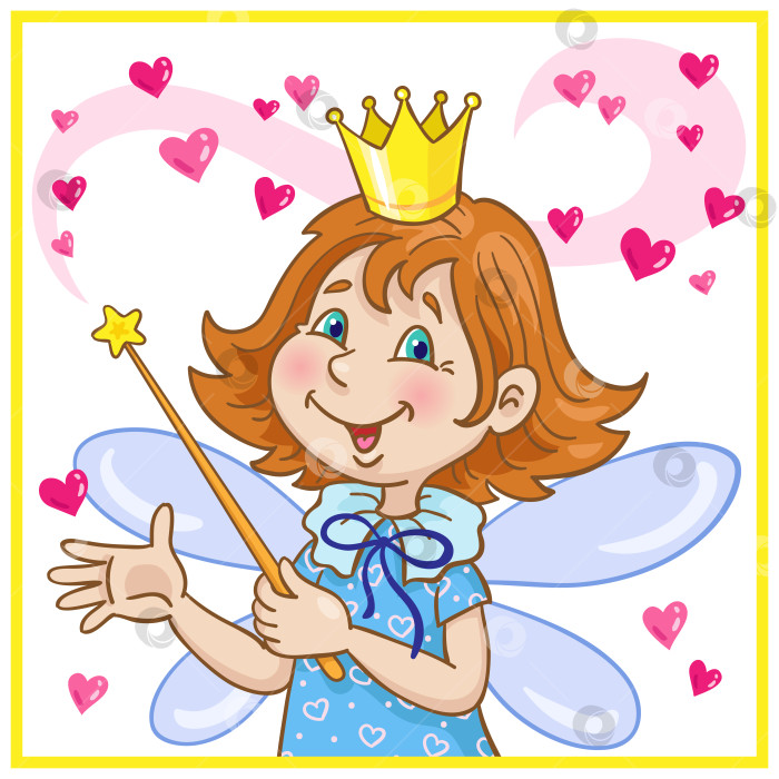 Скачать Маленькая милая фея с волшебной палочкой. Поздравительная открытка. В мультяшном стиле фотосток Ozero
