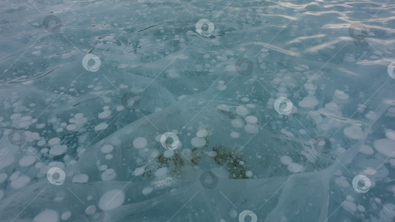 Скачать Волнистая поверхность бирюзового льда крупным планом. Трещины и пузырьки газообразного метана. фотосток Ozero