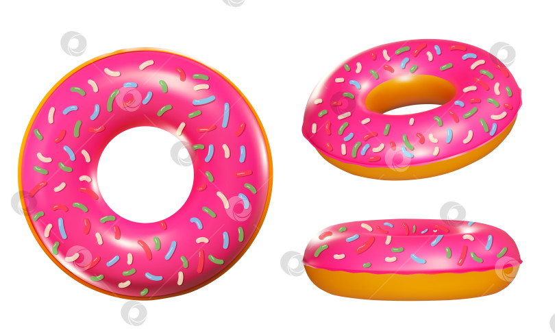 Скачать Изображение кольца для плавания в форме пончика с посыпкой. разные ракурсы. Векторная 3D иллюстрация, изолированная на белом фоне фотосток Ozero