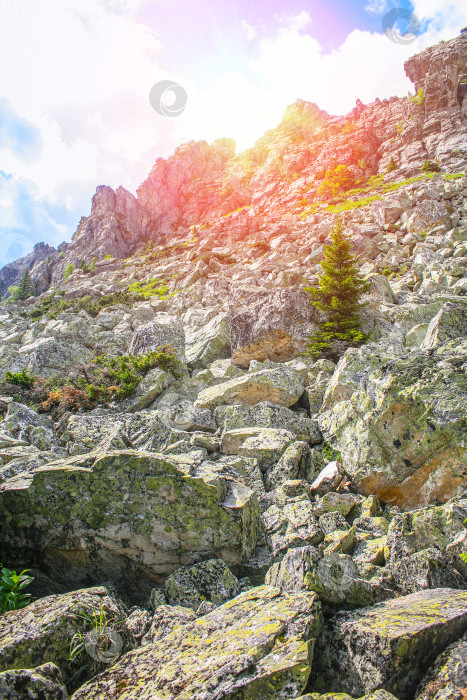 Скачать красивая высокая скала на солнце фотосток Ozero