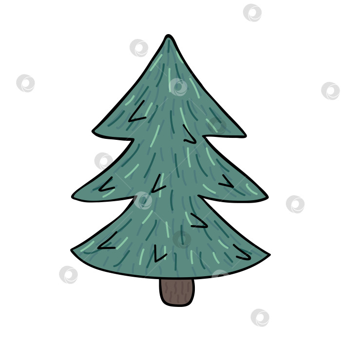 Скачать Рождественская елка в теплых тонах со стилизованными иголками. Праздничная елка Hygge для наклеек, планировщиков, поделочных элементов, социальных сетей. Векторная иллюстрация с нарисованным от руки контуром каракуля, выделенным на заднем плане. фотосток Ozero
