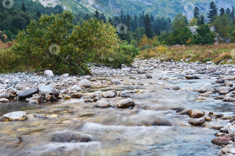 Скачать горная река в осеннем пейзаже, вода размыта в движении фотосток Ozero