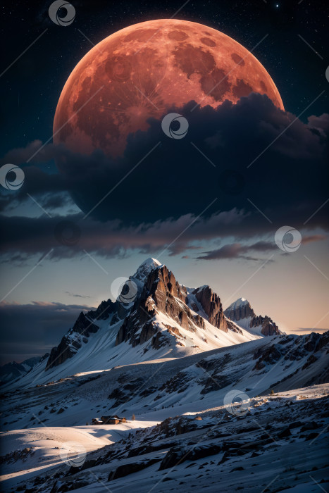 Скачать Полная луна восходит над горным хребтом фотосток Ozero