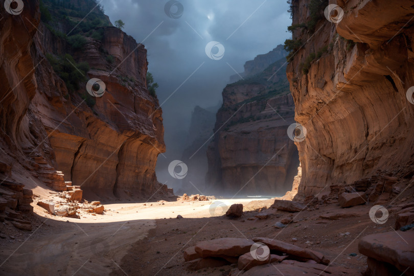 Скачать Темный и бурный каньон со светом сбоку фотосток Ozero