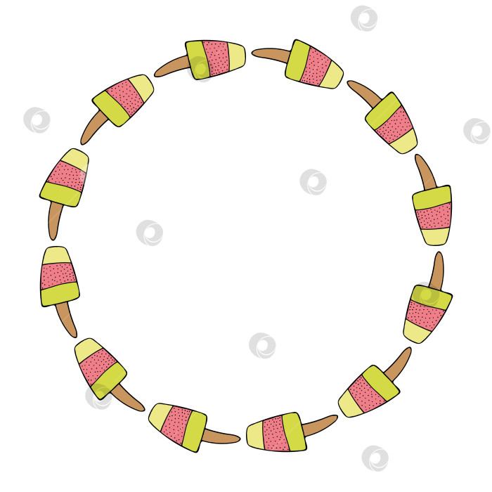 Скачать Круглая рамка с креативным арбузным мороженым на белом фоне. Векторное изображение. фотосток Ozero