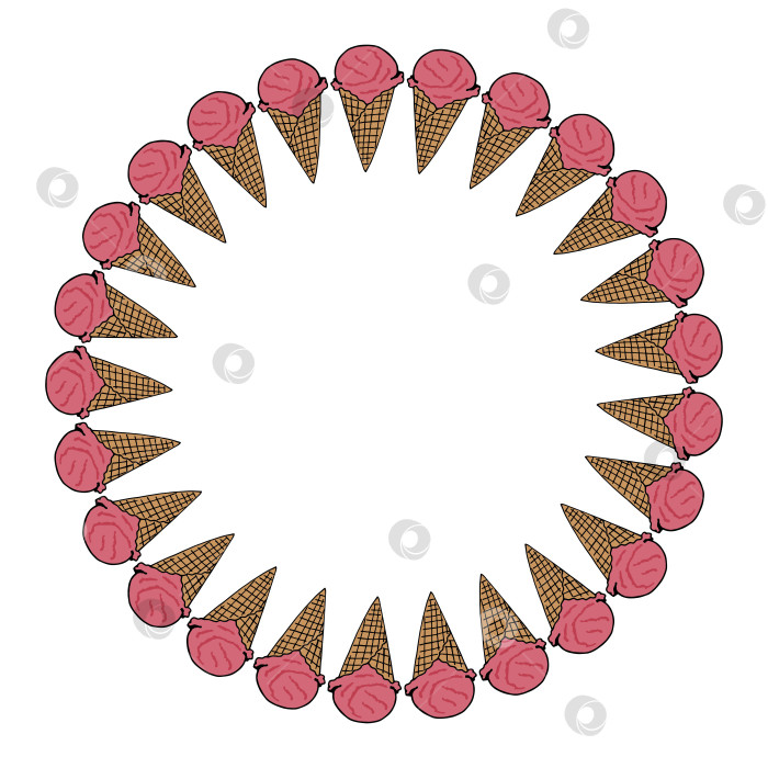 Скачать Круглая рамка с клубничным мороженым на белом фоне. Векторное изображение. фотосток Ozero