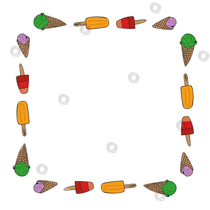 Скачать Квадратная рамка с креативным разнообразным мороженым на белом фоне. Векторное изображение. фотосток Ozero