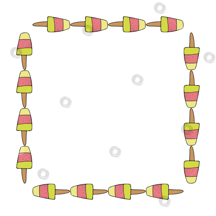 Скачать Квадратная рамка с креативным арбузным мороженым на белом фоне. Векторное изображение. фотосток Ozero