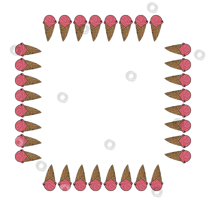 Скачать Квадратная рамка с клубничным мороженым на белом фоне. Векторное изображение. фотосток Ozero