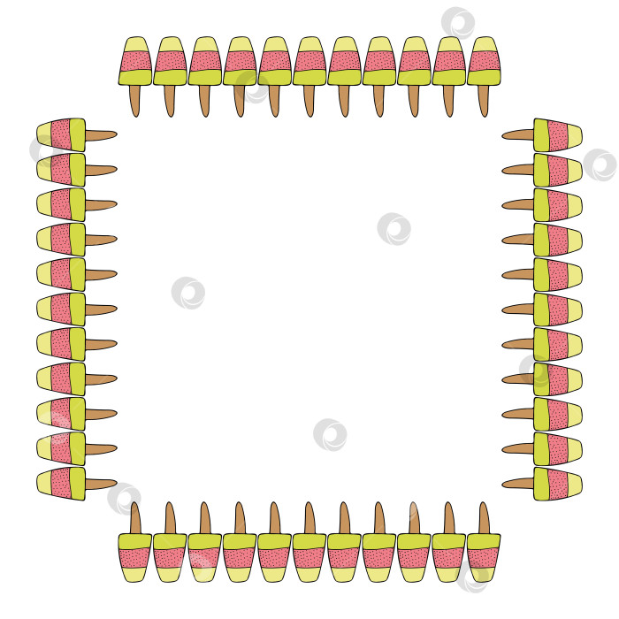 Скачать Квадратная рамка с арбузным мороженым на белом фоне. Векторное изображение. фотосток Ozero