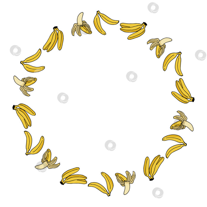 Скачать Круглая рамка со сладким бананом на белом фоне. Векторное изображение. фотосток Ozero