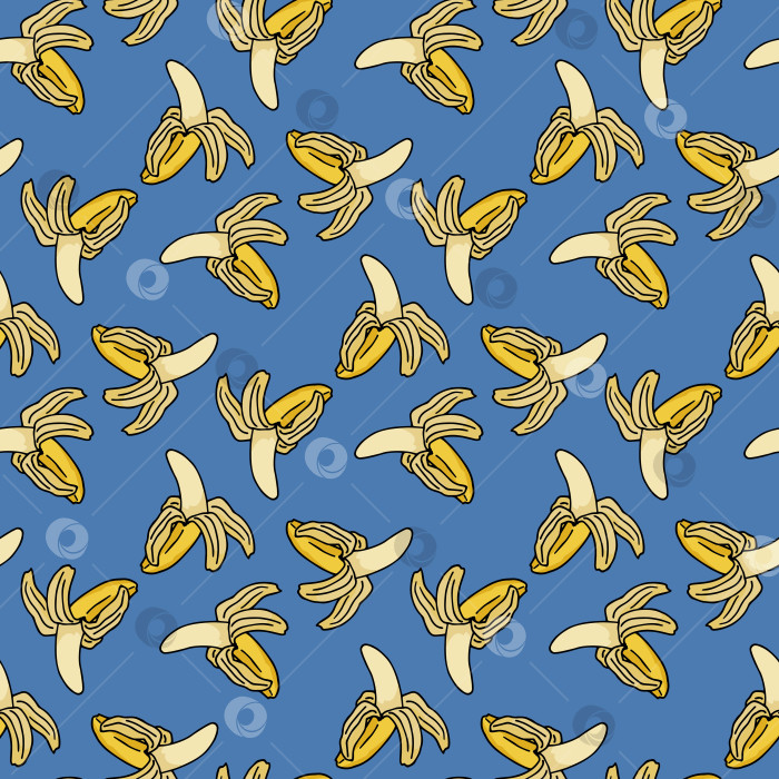 Скачать Бесшовный узор с бананом на синем фоне. Векторное изображение. фотосток Ozero