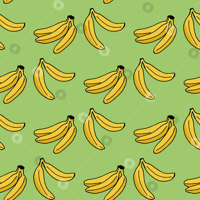 Скачать Бесшовный узор с бананом на зеленом фоне. Векторное изображение. фотосток Ozero