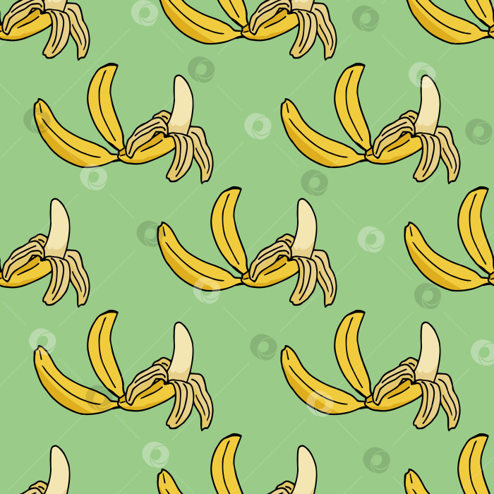 Скачать Бесшовный узор с превосходным бананом на светло-зеленом фоне. Векторное изображение. фотосток Ozero