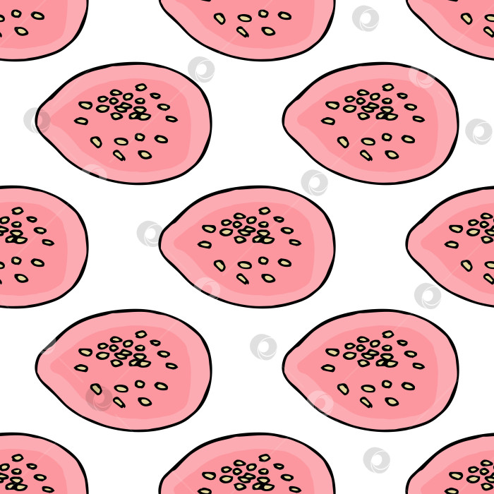 Скачать Бесшовный узор с половинкой гуавы с семенами на белом фоне. Векторное изображение. фотосток Ozero