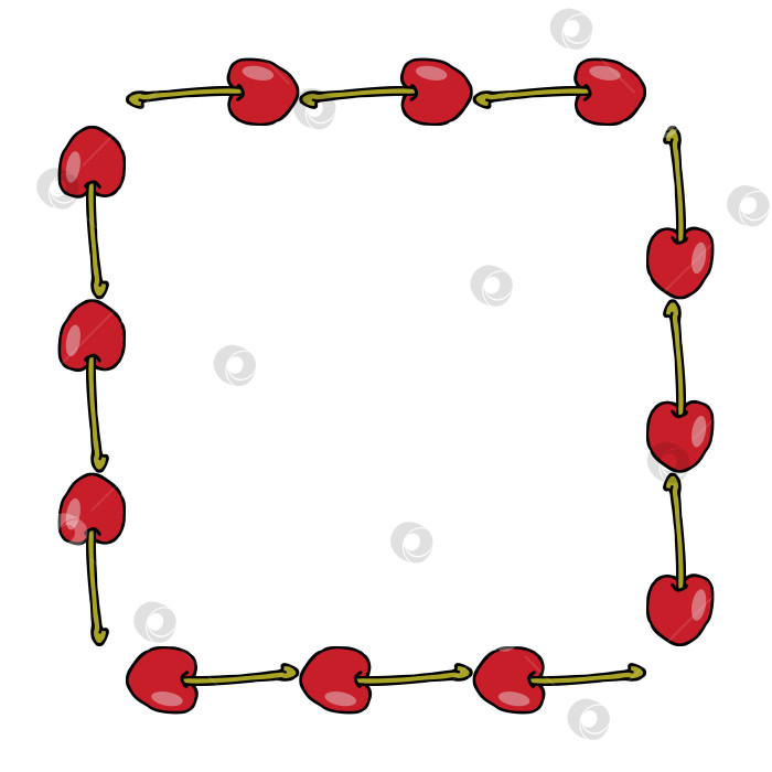 Скачать Квадратная рамка с вишней на белом фоне. Векторное изображение. фотосток Ozero