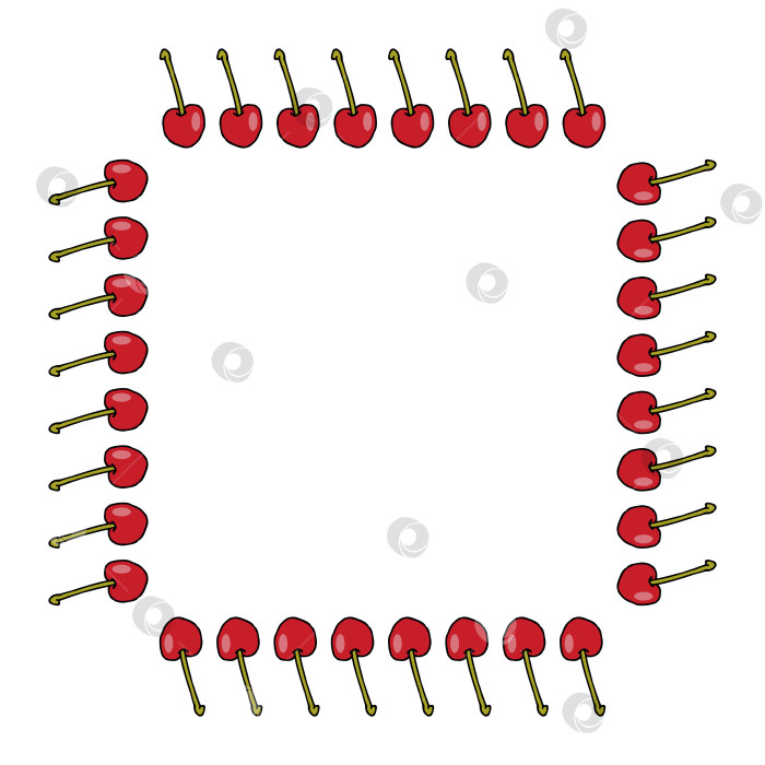 Скачать Квадратная рамка со сладкой вишней на белом фоне. Векторное изображение. фотосток Ozero