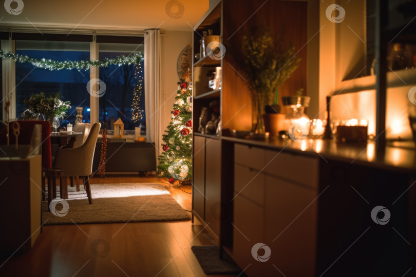 Скачать Рождественское украшение в интерьере гостиной фотосток Ozero