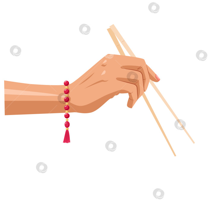 Скачать Изображение руки с китайскими палочками для еды и украшением в виде браслета фотосток Ozero