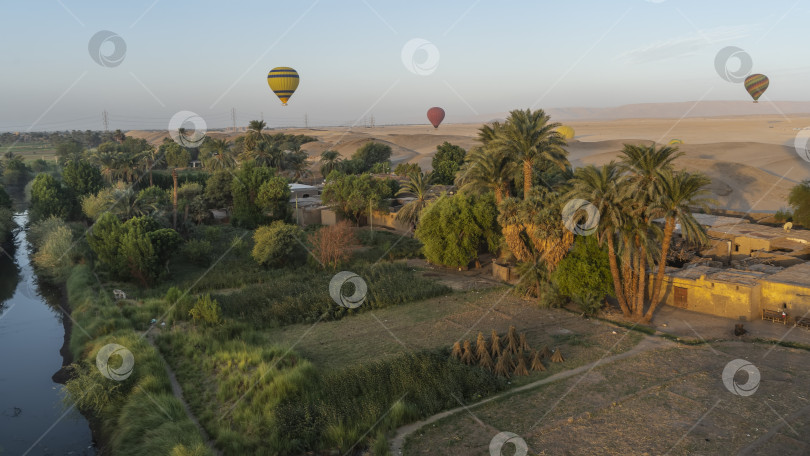 Скачать Разноцветные воздушные шары летают над долиной Нила. фотосток Ozero