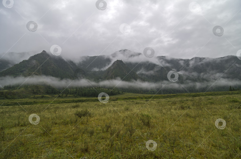 Скачать Горная долина, покрытая низкими облаками. фотосток Ozero