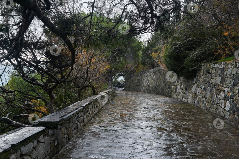 Скачать дорога, вымощенная натуральным камнем среди скал в древнем морском районе фотосток Ozero