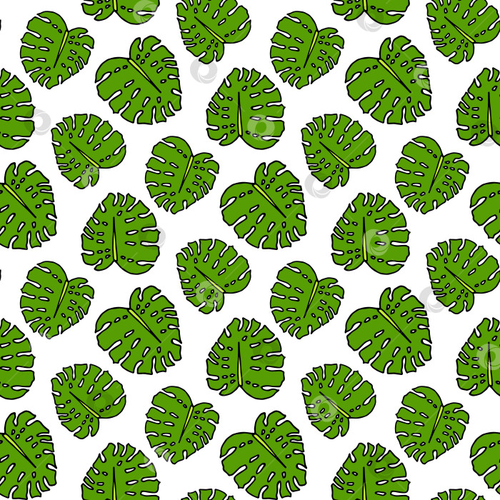 Скачать Бесшовный узор со стильными зелеными тропическими листьями на белом фоне. Векторное изображение. фотосток Ozero