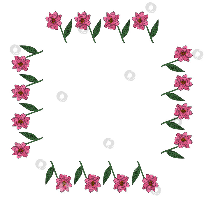 Скачать Квадратная рамка с розовыми цветами на белом фоне. Векторное изображение. фотосток Ozero