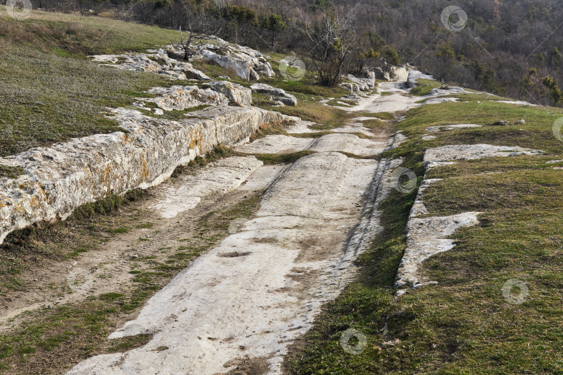 Скачать древняя дорога с колеями для экипажей, давно выбитыми в камне фотосток Ozero