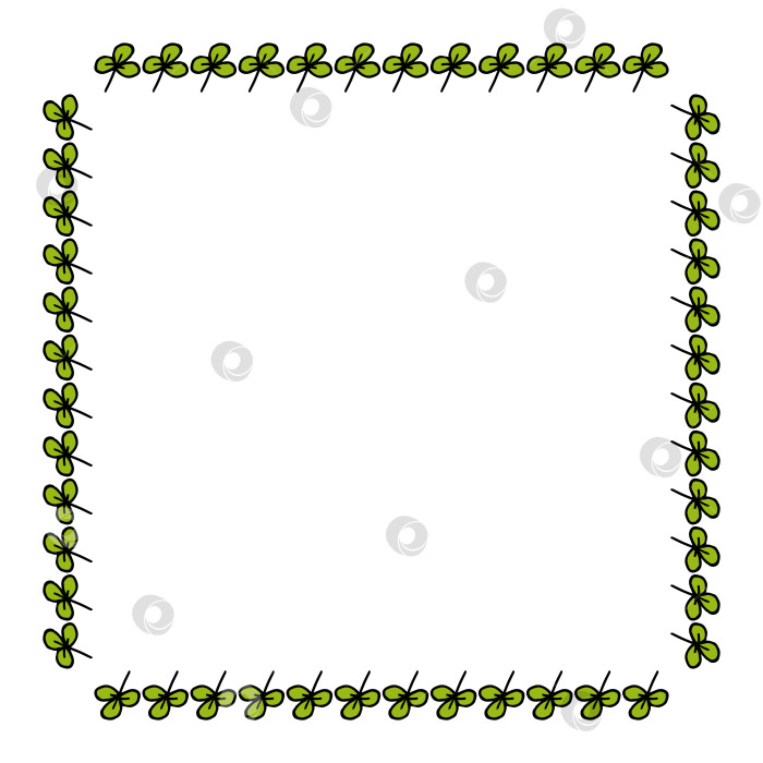 Скачать Квадратная рамка с простыми листьями клевера на белом фоне. Векторное изображение. фотосток Ozero