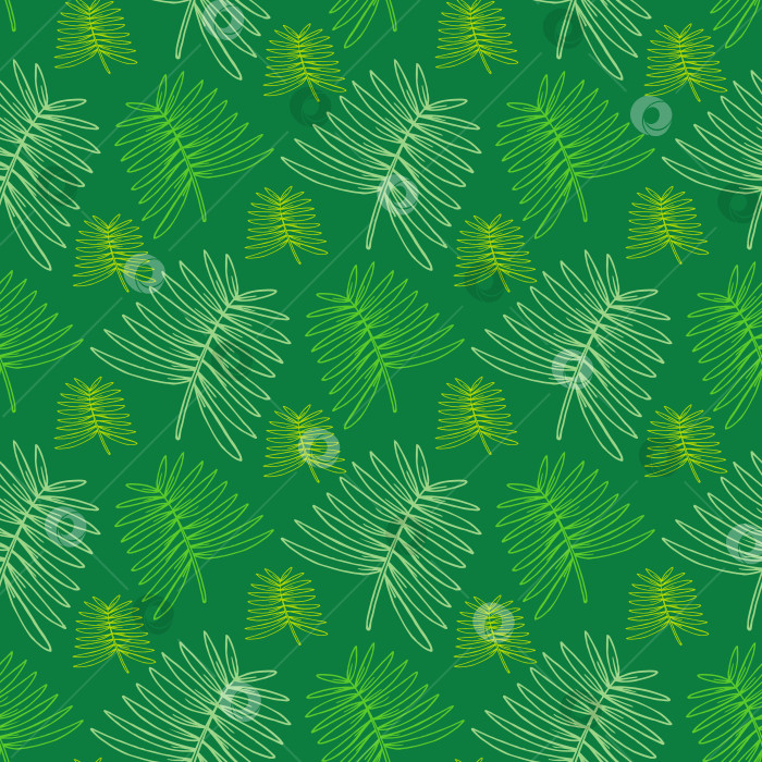 Скачать Бесшовный узор с зелеными листьями на темно-зеленом фоне. Векторное изображение. фотосток Ozero