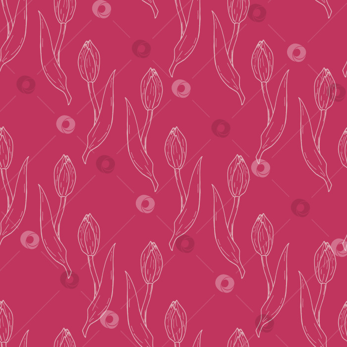 Скачать Бесшовный узор со светло-розовыми тюльпанами на ярко-розовом фоне. Векторное изображение. фотосток Ozero