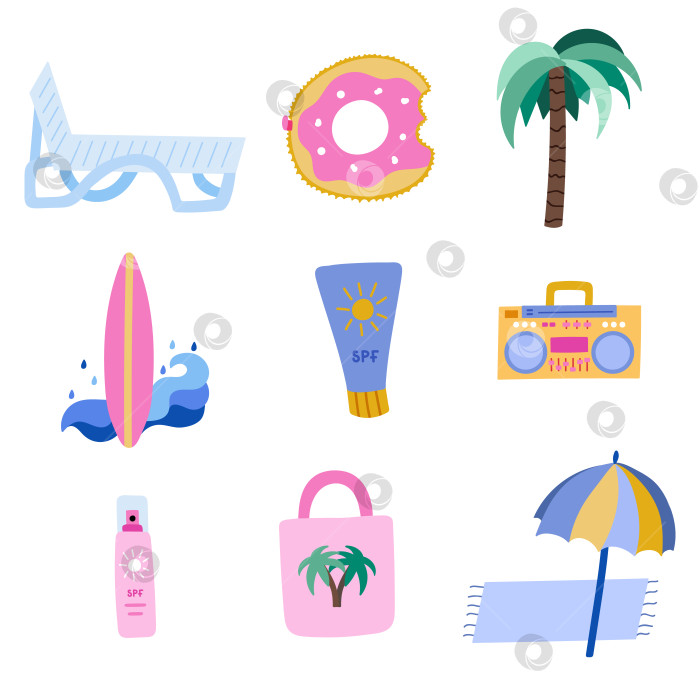 Скачать Летний набор иконок для пляжной вечеринки фотосток Ozero