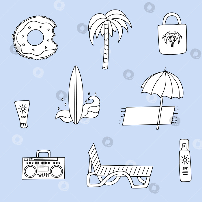 Скачать Летний набор иконок для пляжной вечеринки фотосток Ozero