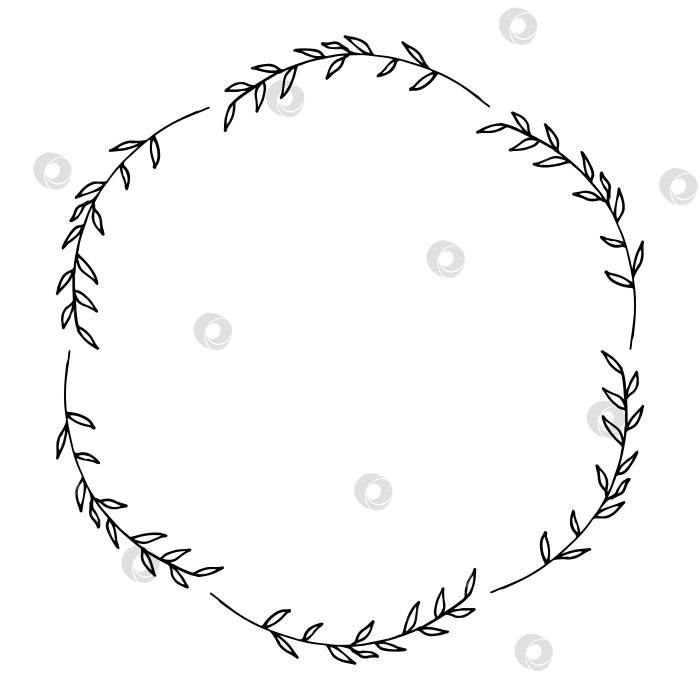 Скачать Круглая рамка с простыми черно-белыми ветвями на белом фоне. Векторное изображение. фотосток Ozero