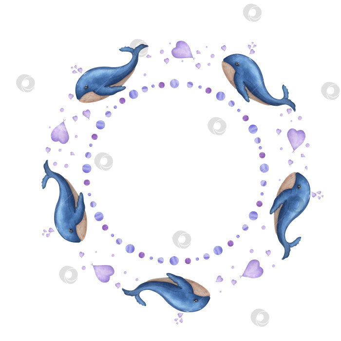 Скачать Акварельная иллюстрация с изображением китов, изолированных на белом фоне. Печать, дизайн, плакат, баннер, фон, меню, сувениры, декор, обои, ткань, текстиль, упаковка. фотосток Ozero