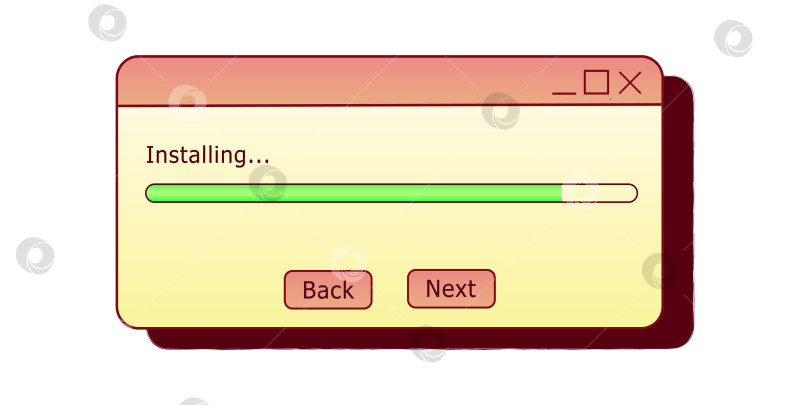 Скачать Диалоговое окно установки. Эстетичный пользовательский интерфейс ретро-ПК. фотосток Ozero