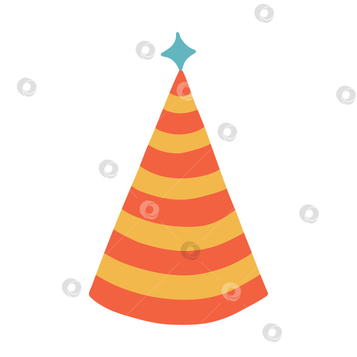 Скачать Шляпа для вечеринки по случаю дня рождения яркого цвета со звездой наверху. Праздничный конус и рождественская шапочка с милым украшением. Рисованная векторная иллюстрация клипарт в красочном стиле каракули, выделенный на белом фоне фотосток Ozero