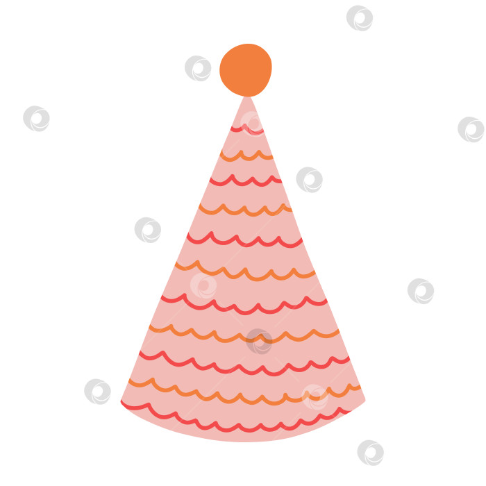 Скачать Шапочка для вечеринки по случаю дня рождения яркого цвета с помпоном сверху. Праздничный конус и рождественская шапочка с милым украшением. Рисованная векторная иллюстрация клипарт в красочном стиле каракули, выделенный на белом фоне фотосток Ozero